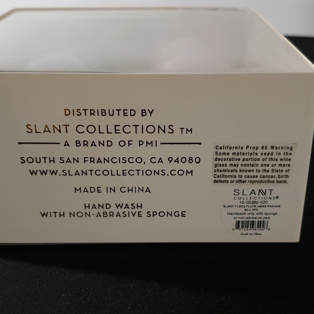 NEW- Set of 2 Flute Glasses by Slant, His & Hers, 10 oz - Picture 5 of 5